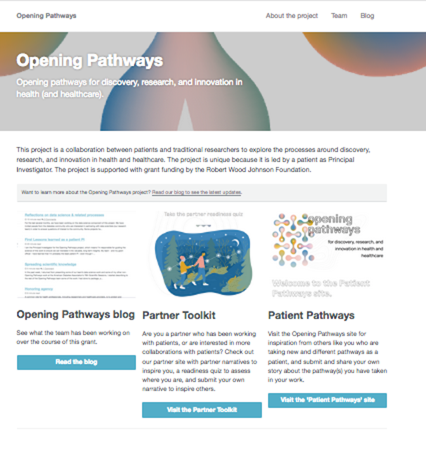screenshot of the new OpeningPathways homepage